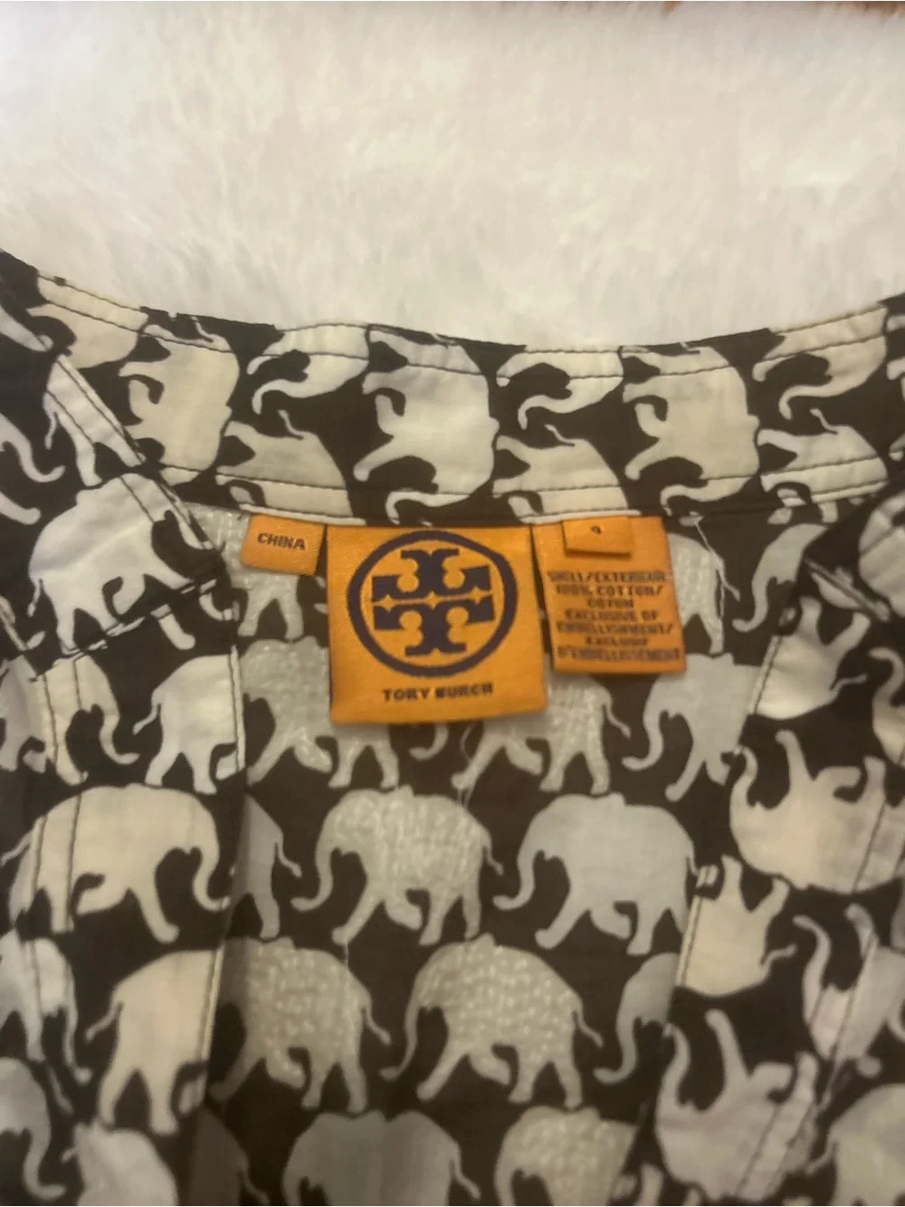 Tory Burch Brown and White Elephant Print Womans Blouse